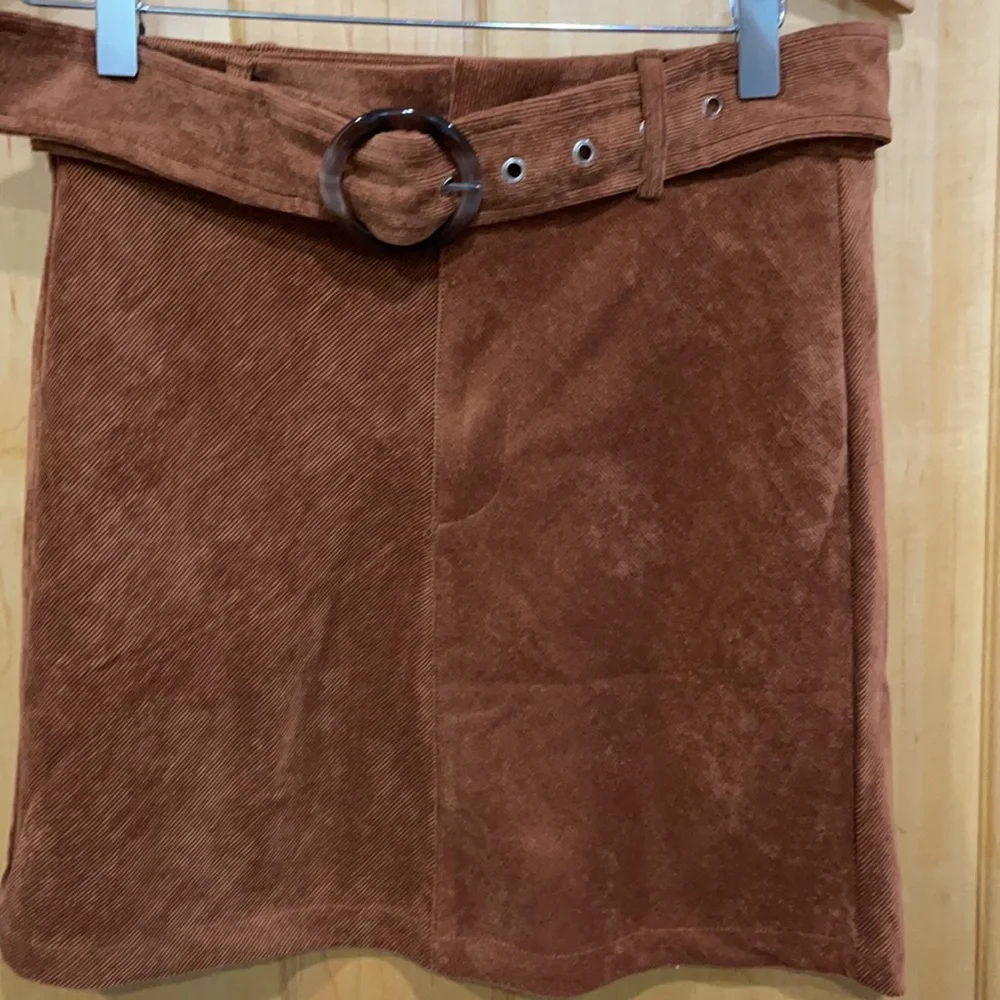 Shein brown corduroy belted skirt size S